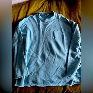 Eileen Fisher Size Medium Aqua Blue Cropped Sweatshirt Organic Cotton Womens